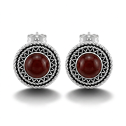 925 Silver Earrings with a Round Red Agate Stone