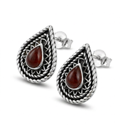 925 Silver Teardrop Earrings with a Red Agate Stone
