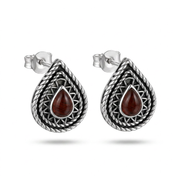 925 Silver Earrings with a Teardrop Red Agate Stone