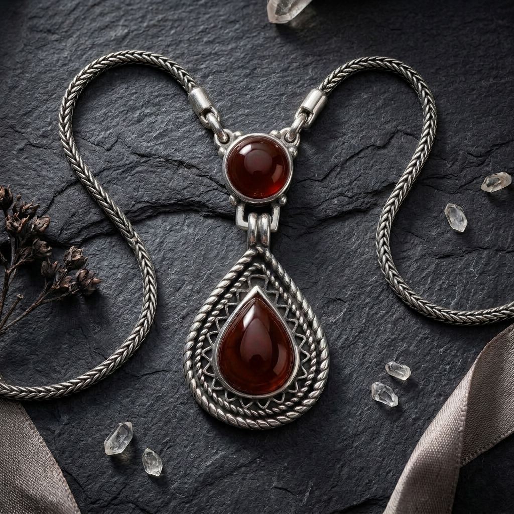 925 Silver Red Agate Necklace with a Heritage Design