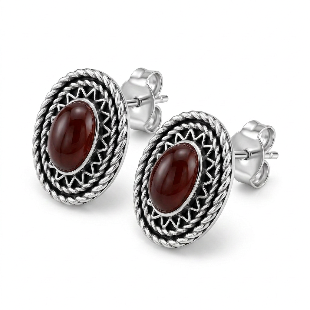 925 Silver Teardrop Earrings with a Red Agate Stone
