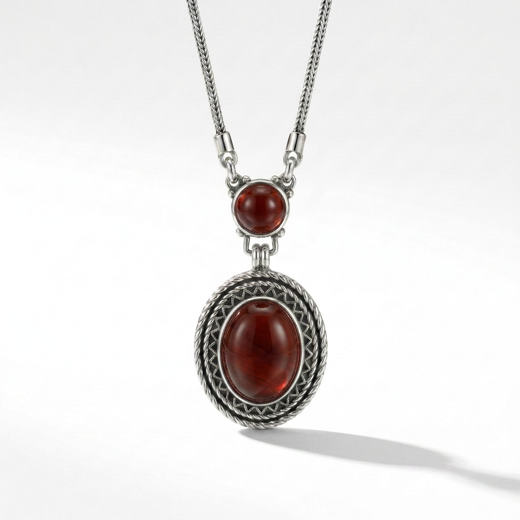925 Silver Oval Red Agate Necklace – Heritage Design