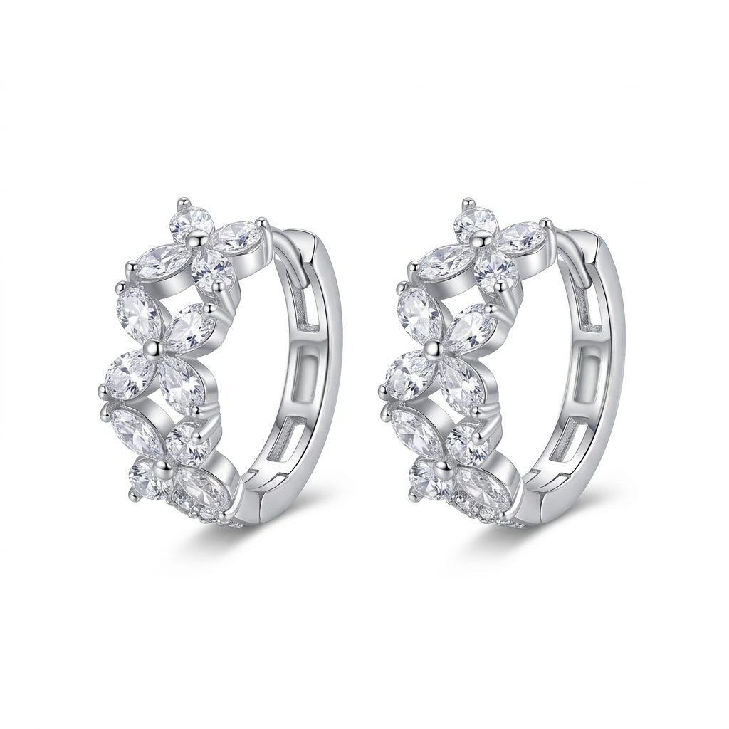 925  Silver Elegant Earrings with Clustered Flower Design