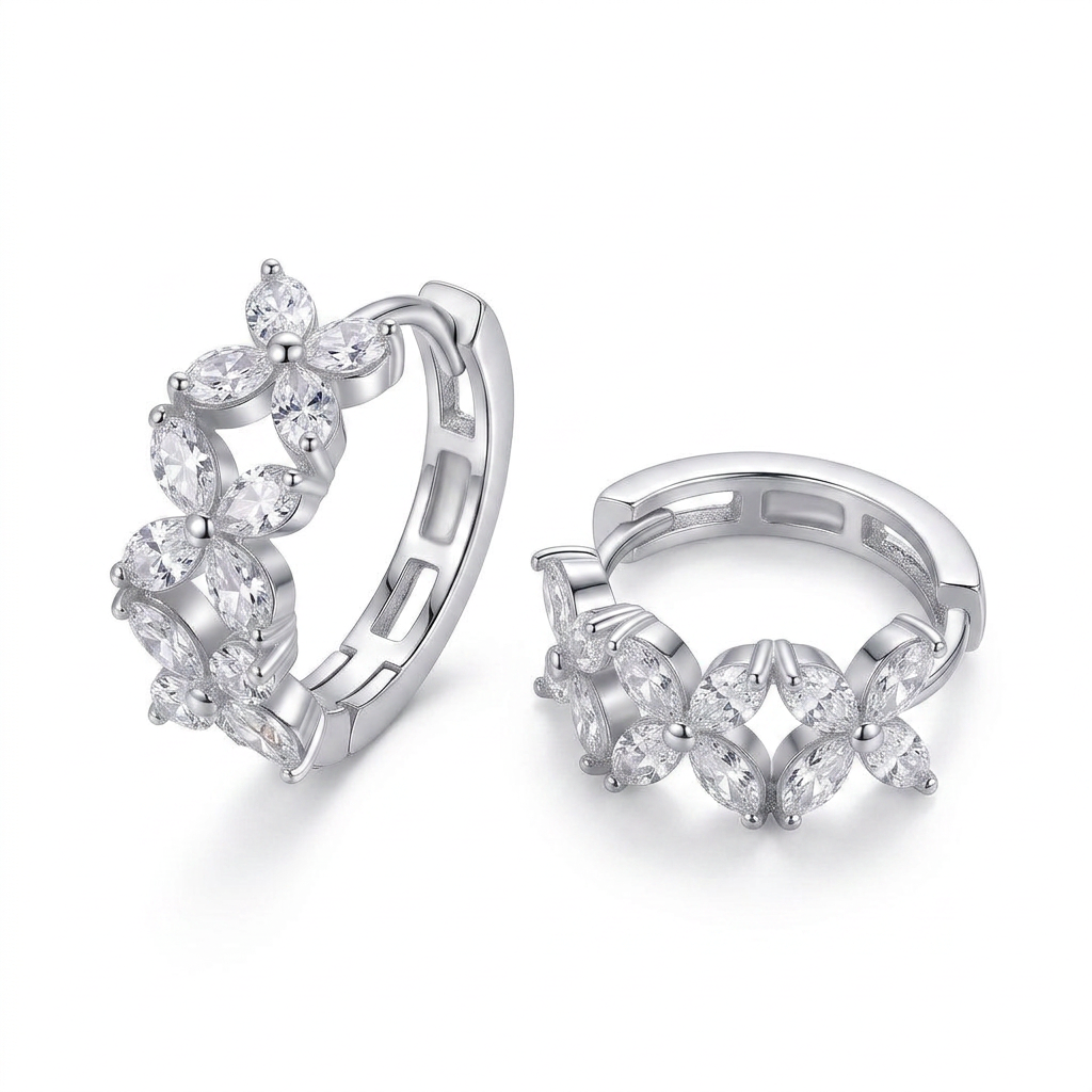 925  Silver Elegant Earrings with Clustered Flower Design