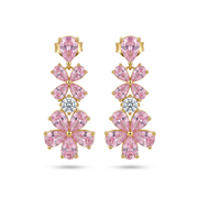 925 Silver Dangling Floral Earrings With Pink Stones - Gold Plated