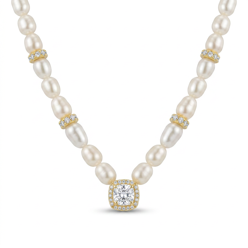 925 Silver Elegant Pearl Necklace – Gold Plated