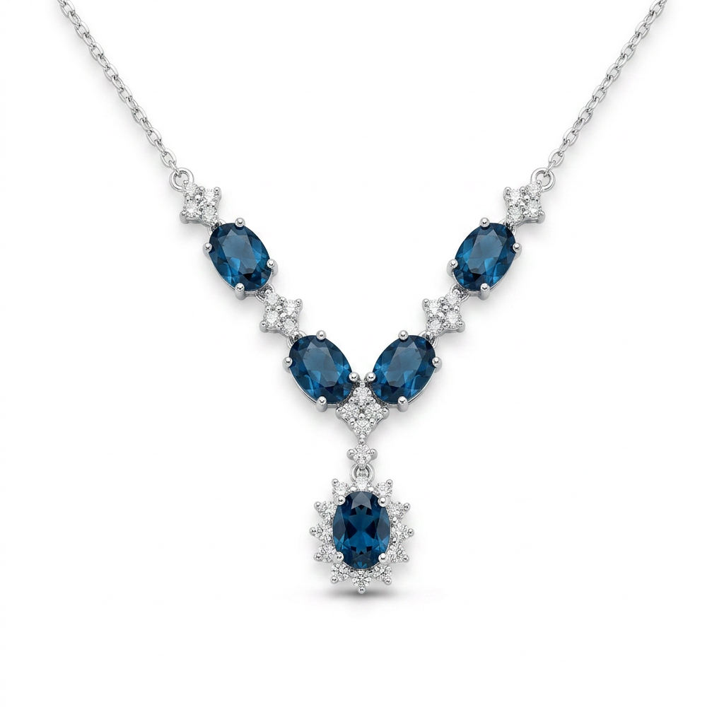 925 Silver Sparkling Blue Stones Necklace