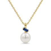 Pearl Necklace With Blue Stone 925 Sterling Silver - Gold Plated