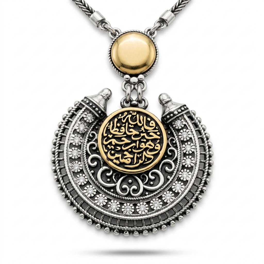 Arabic Necklace Engraved with "Fa Allah Khair Hafizan Wa Huwa Arham Al-Rahimeen" – 925 Sterling Silver