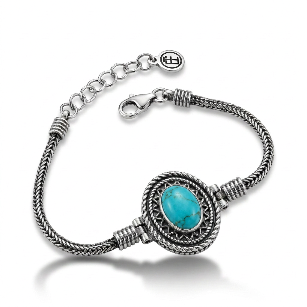 925 Silver Bracelet with Oval Turquoise Stone
