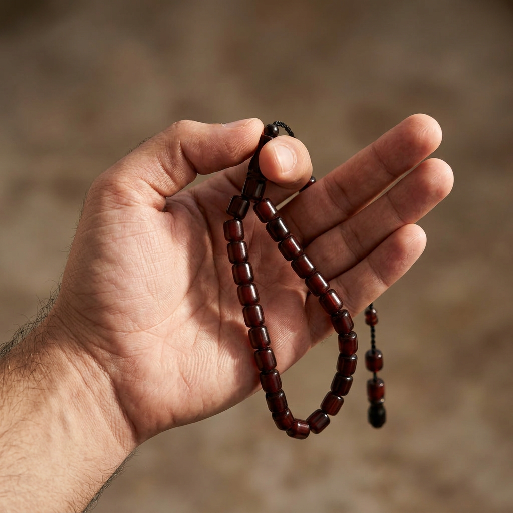 Men's 33-Bead Misbaha with Brown Barrel Beads
