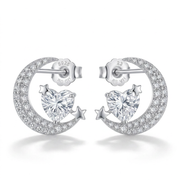 Sparkling Heart Crescent Moon Stud Earrings
