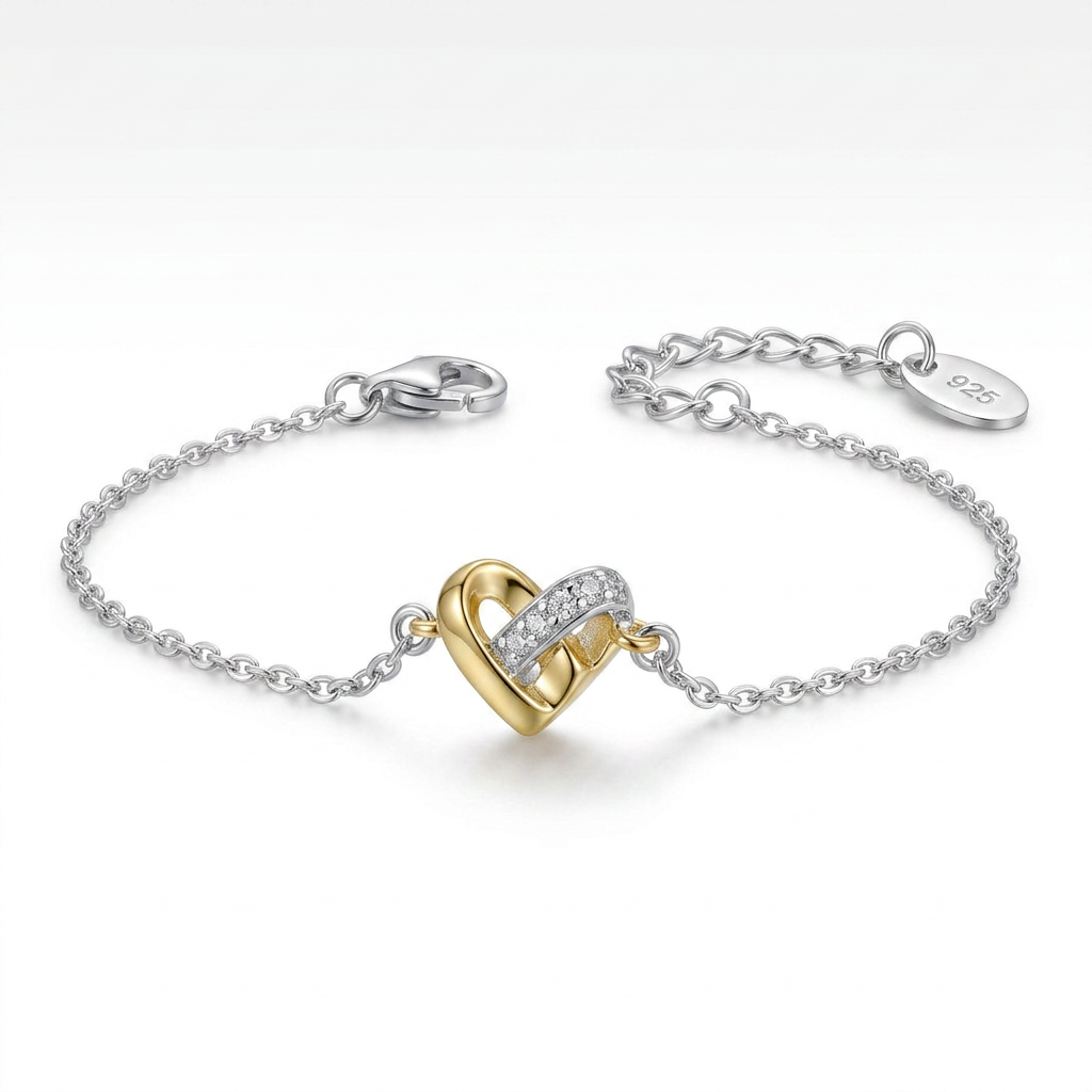 925 Silver Interlocking Heart Bracelet