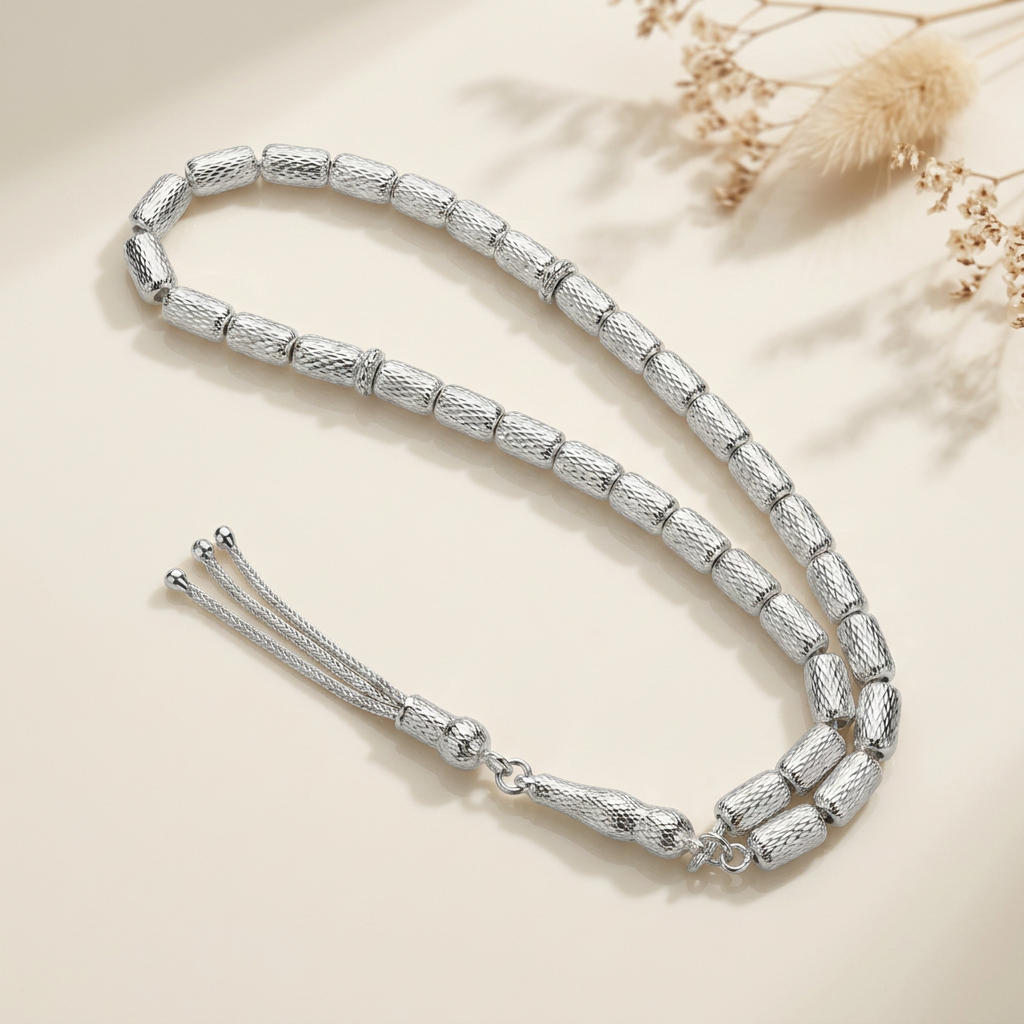 925 Silver Men's 33 Short Cylindrical Prayer Beads
