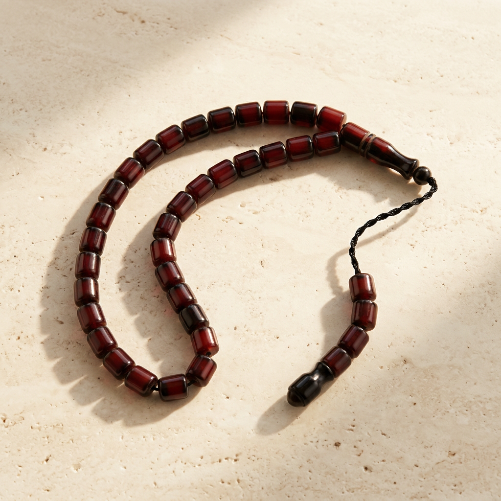 Men's 33-Bead Misbaha with Brown Barrel Beads