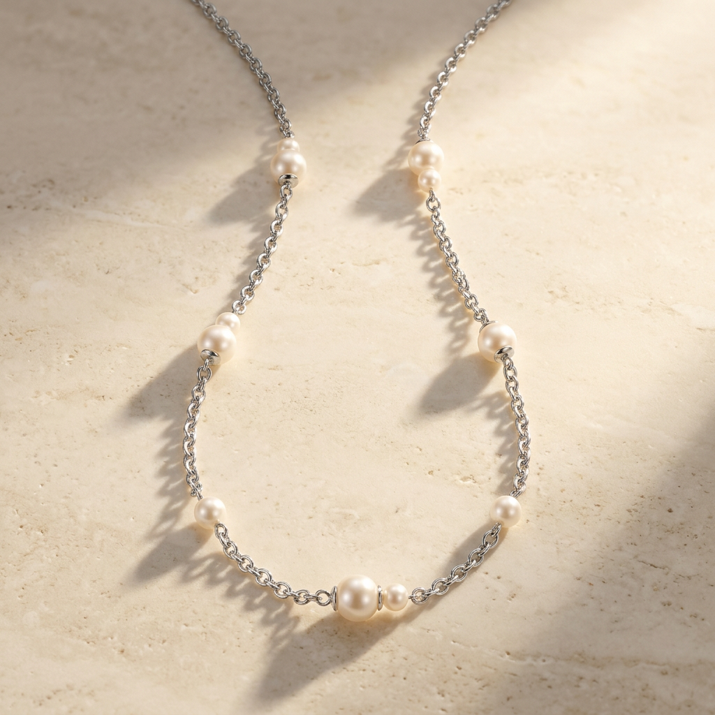 Graduated Pearl Necklace 925 Silver
