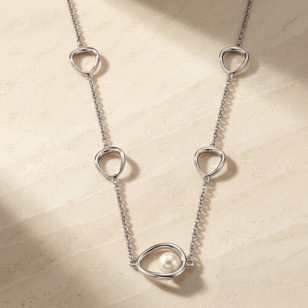 Pearl Necklace with Flowing Frame 925 Silver