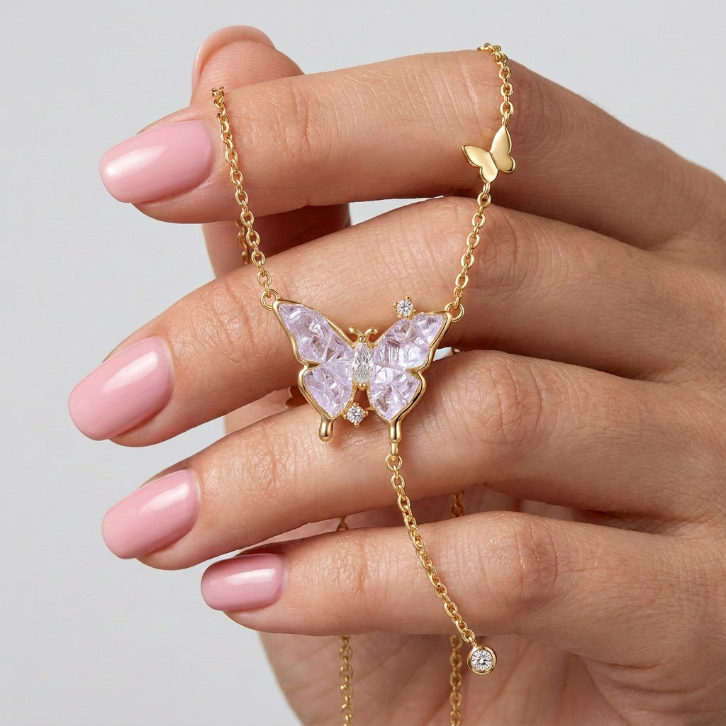 925  Silver Women’s Delicate Necklace with Double-Wing Butterfly Design