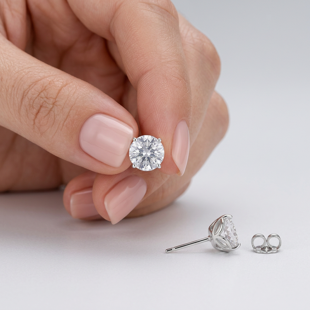 925 Silver Delicate Earrings with a Single Sparkling Stone Design
