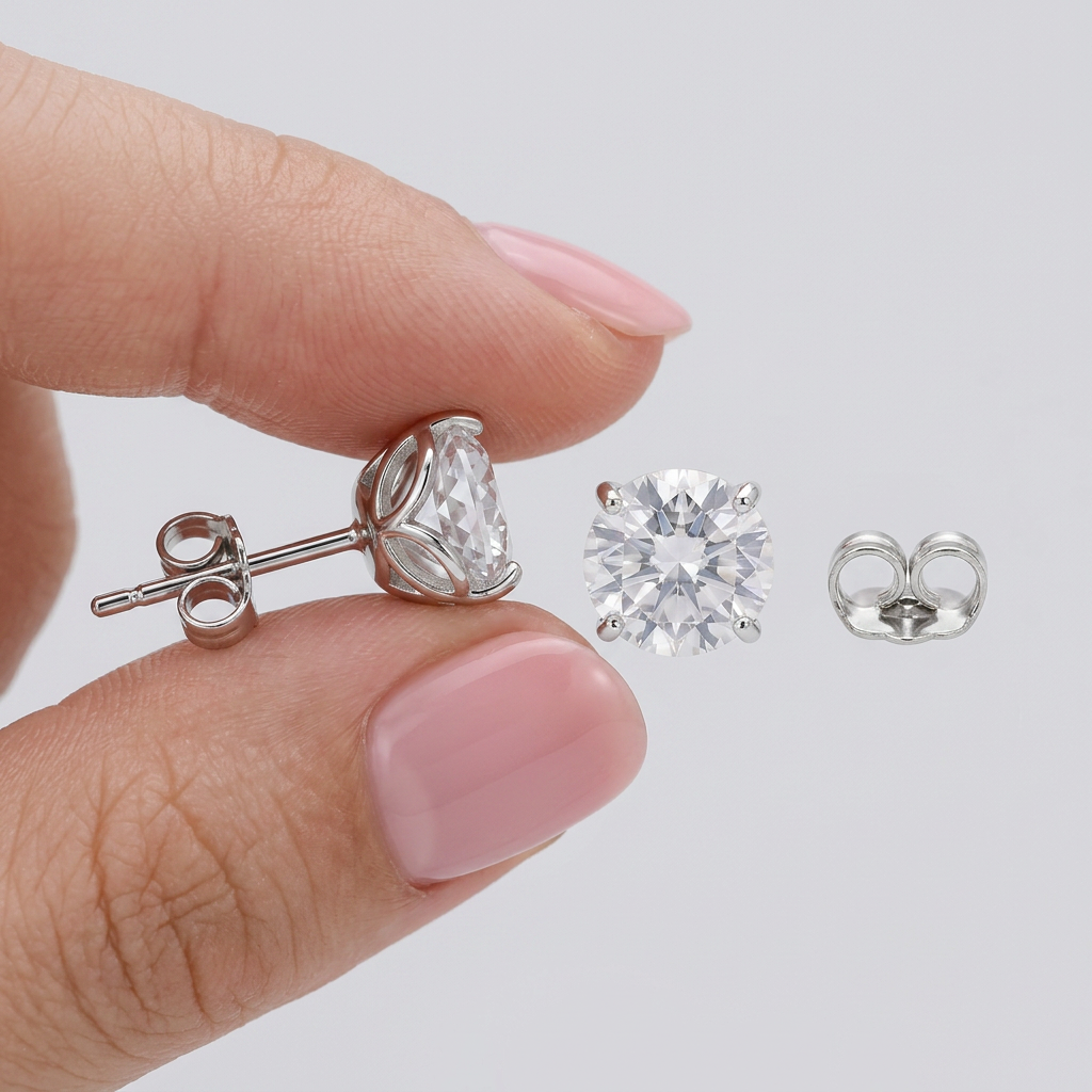 925 Silver Delicate Earrings with a Single Sparkling Stone Design