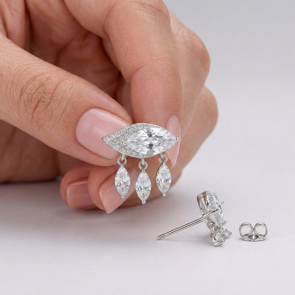 925 Silver Drop Earrings with Sparkling Eye-Inspired Stone Design