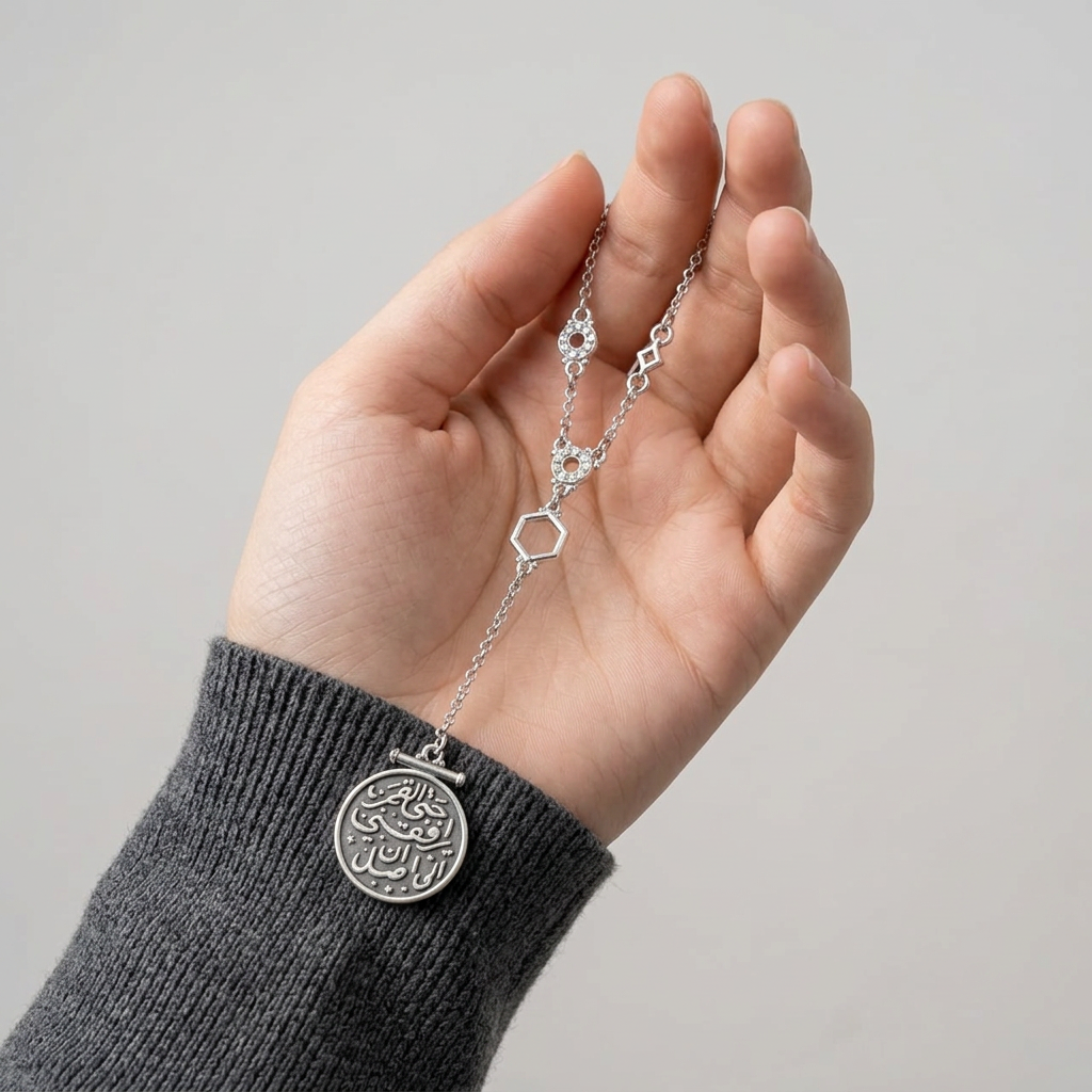 925 Silver Necklace with "Even the Moon Accompanies Me Until I Arrive" Pendant