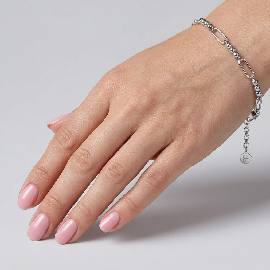 Paperclip Link Bead Bracelet in 925 Silver