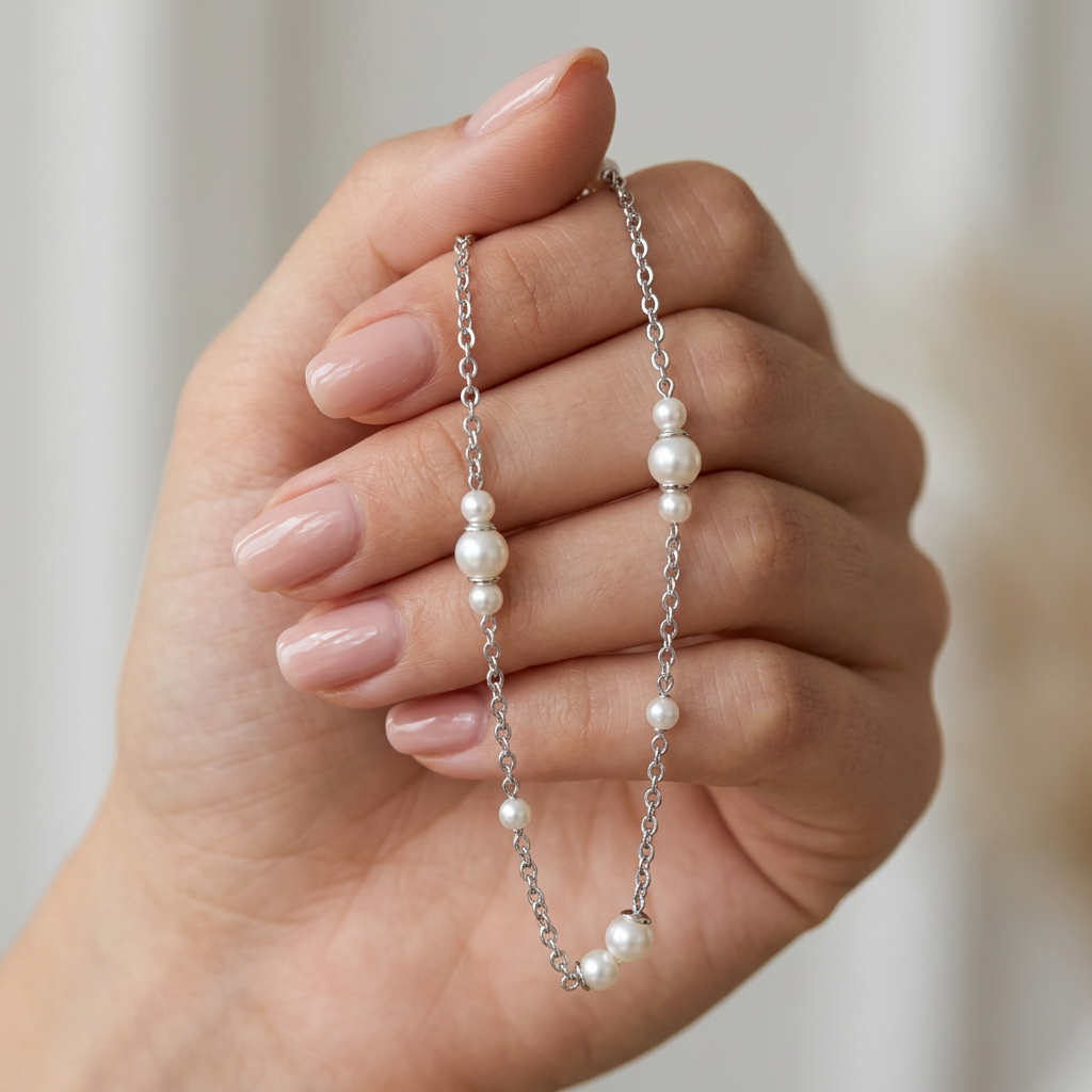 Graduated Pearl Necklace 925 Silver