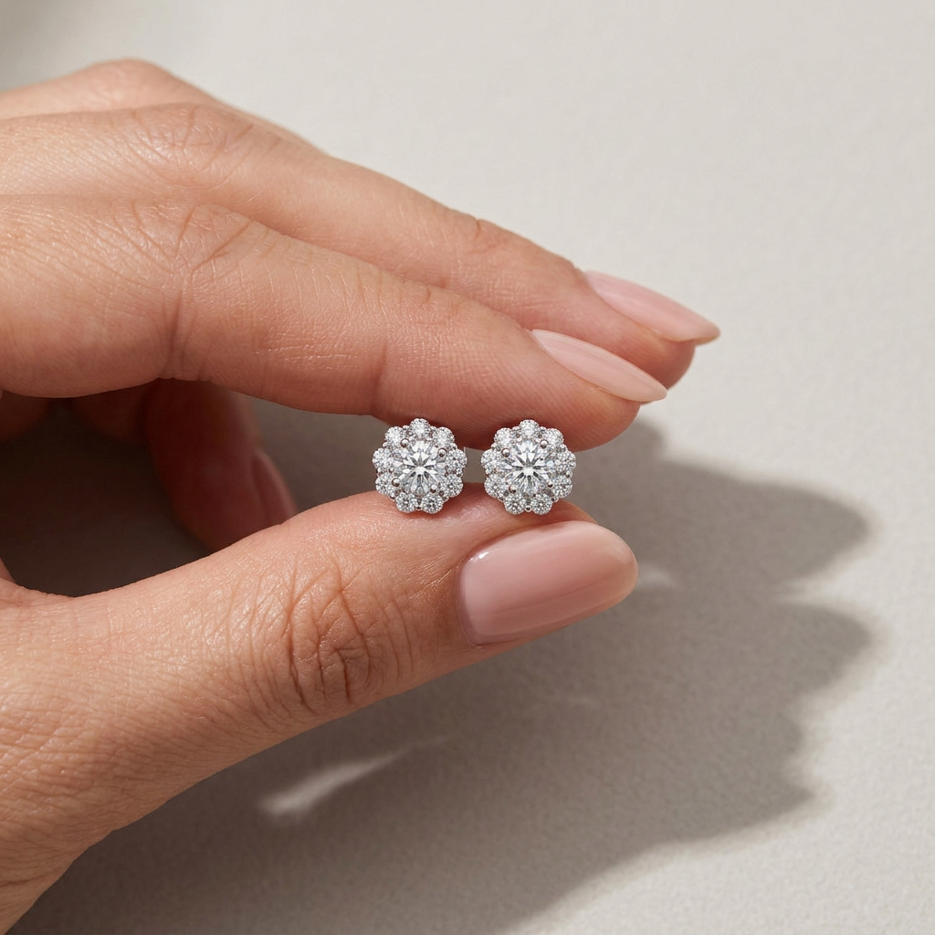 925 Silver Flower Design Zircon Earrings