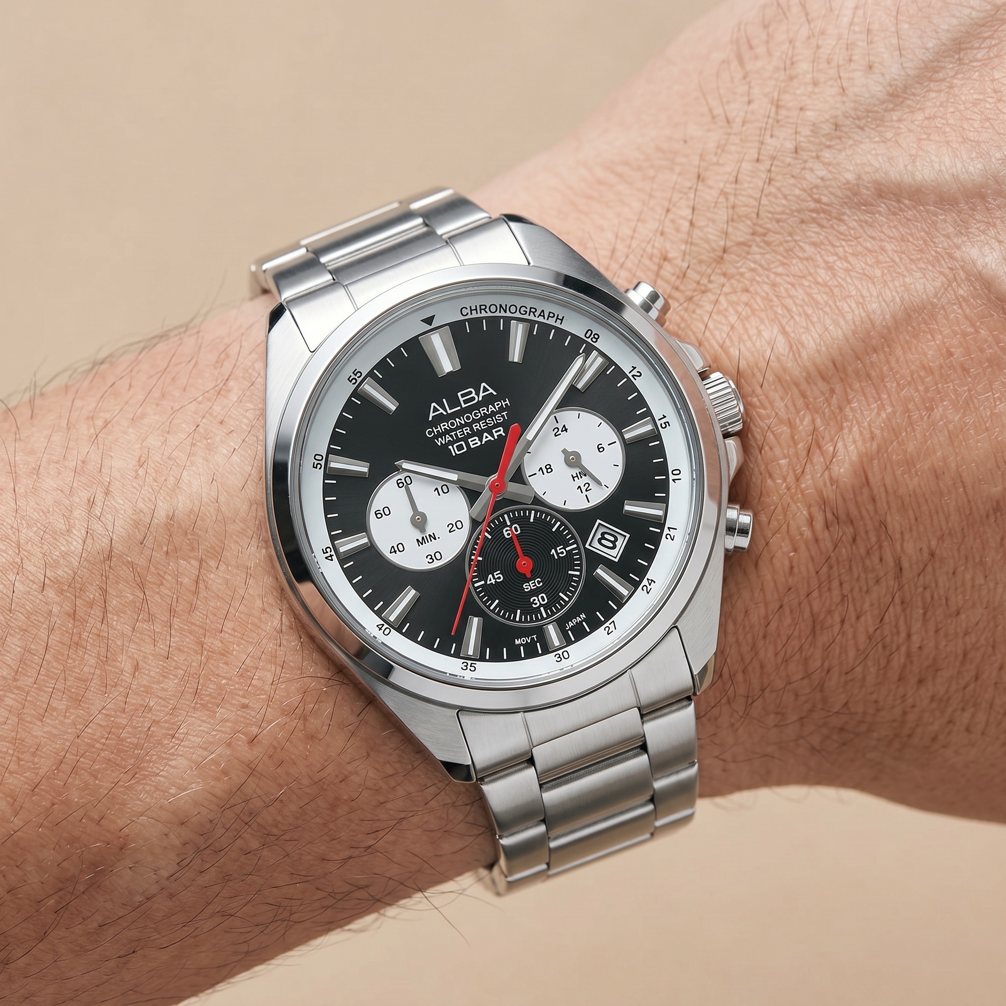 Alba Men's Watch Active Stainless Steel Band Black X White Dial AT3K31X1