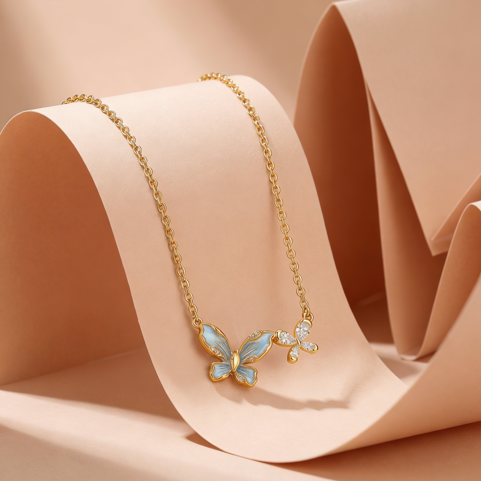 925 Silver Gold-Plated Elegant Butterfly Necklace with Blue Details