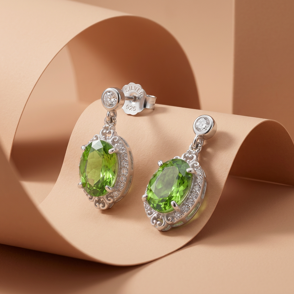 925 Silver Earrings with Elegant Green Stone Design
