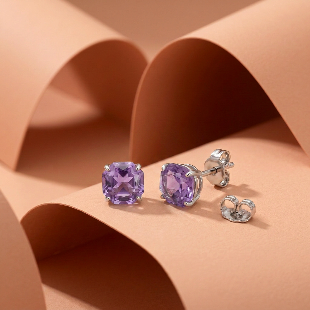 925 Silver Women’s Delicate Earrings with Vibrant Purple Stone