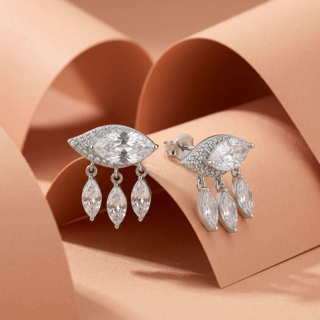 925 Silver Drop Earrings with Sparkling Eye-Inspired Stone Design