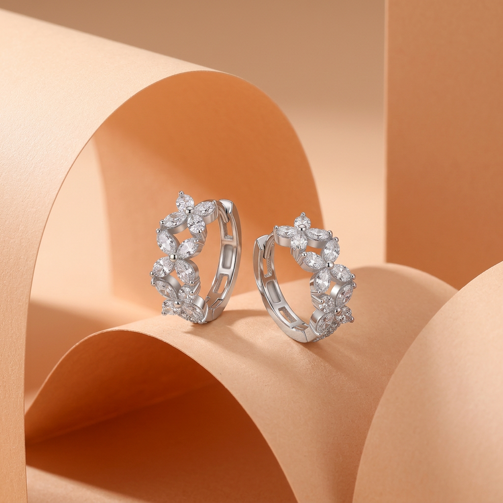 925  Silver Elegant Earrings with Clustered Flower Design