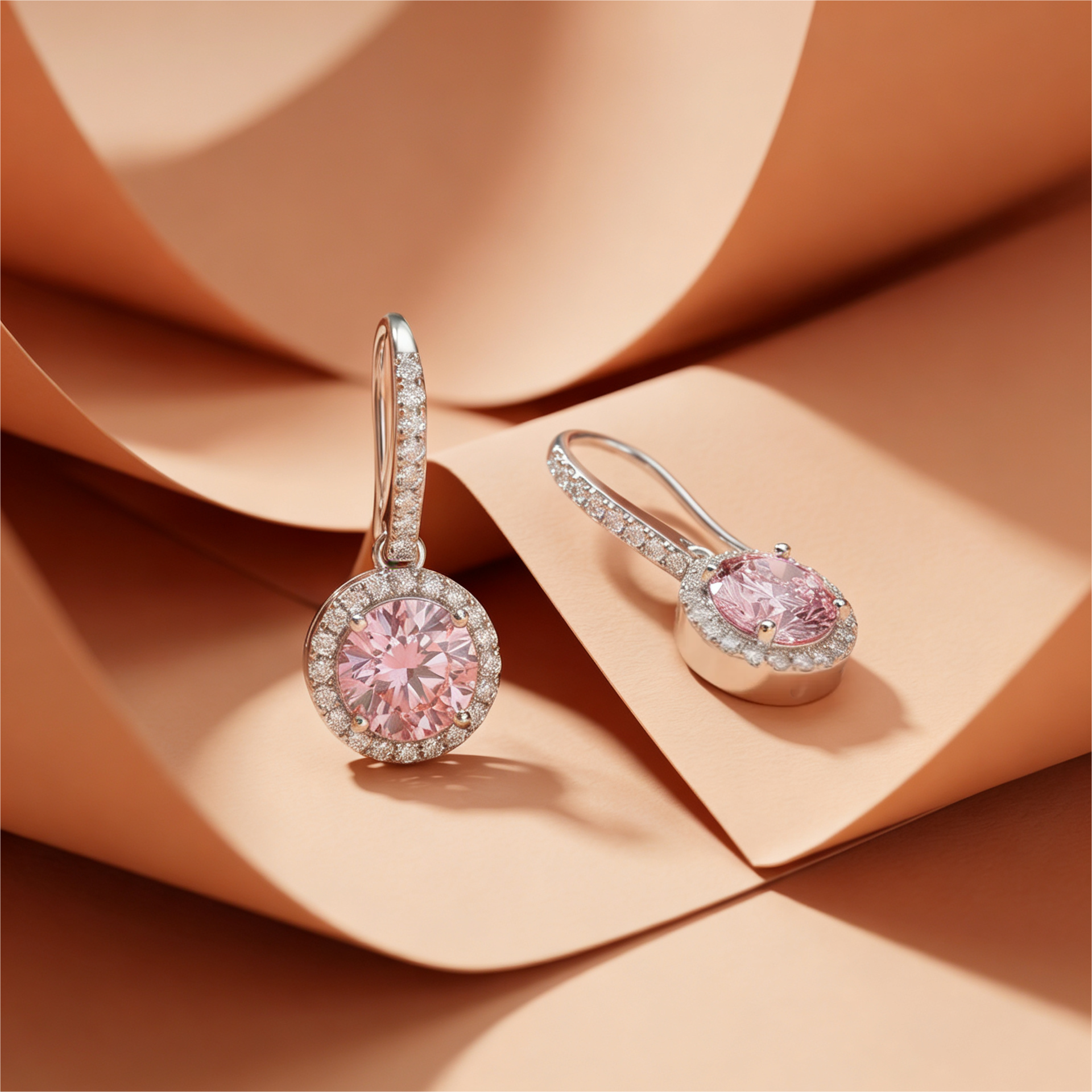 925 Silver Drop Earrings with Pink Stone Surrounded by  Zircon Stones