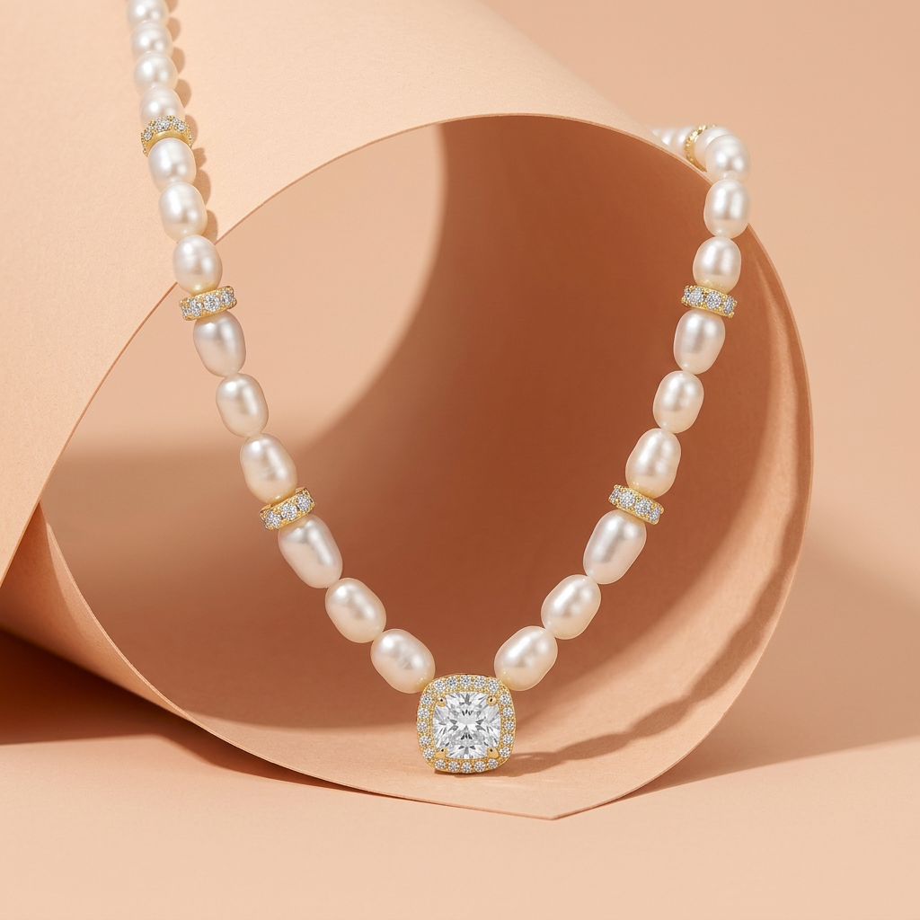 925 Silver Elegant Pearl Necklace – Gold Plated
