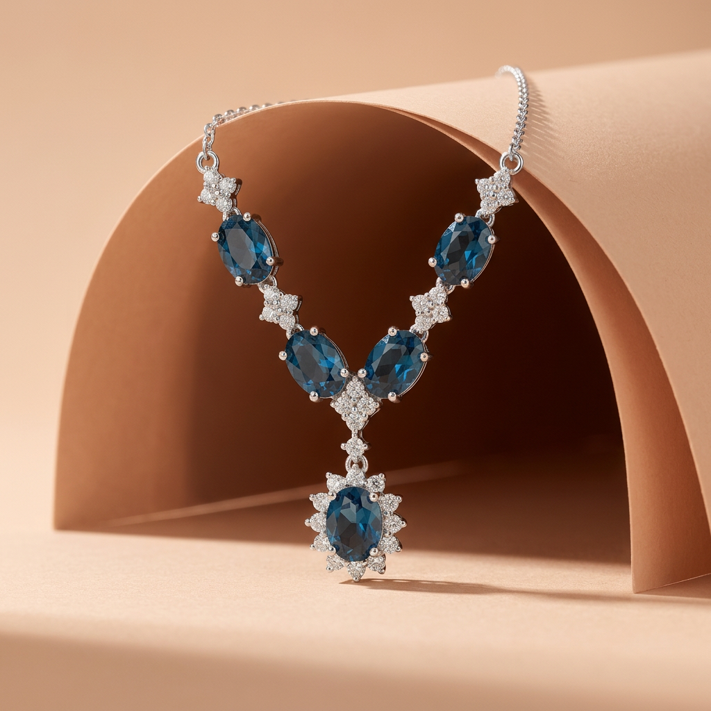925 Silver Sparkling Blue Stones Necklace
