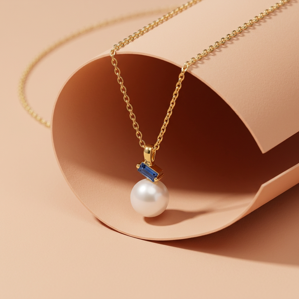 Pearl Necklace With Blue Stone 925 Sterling Silver - Gold Plated