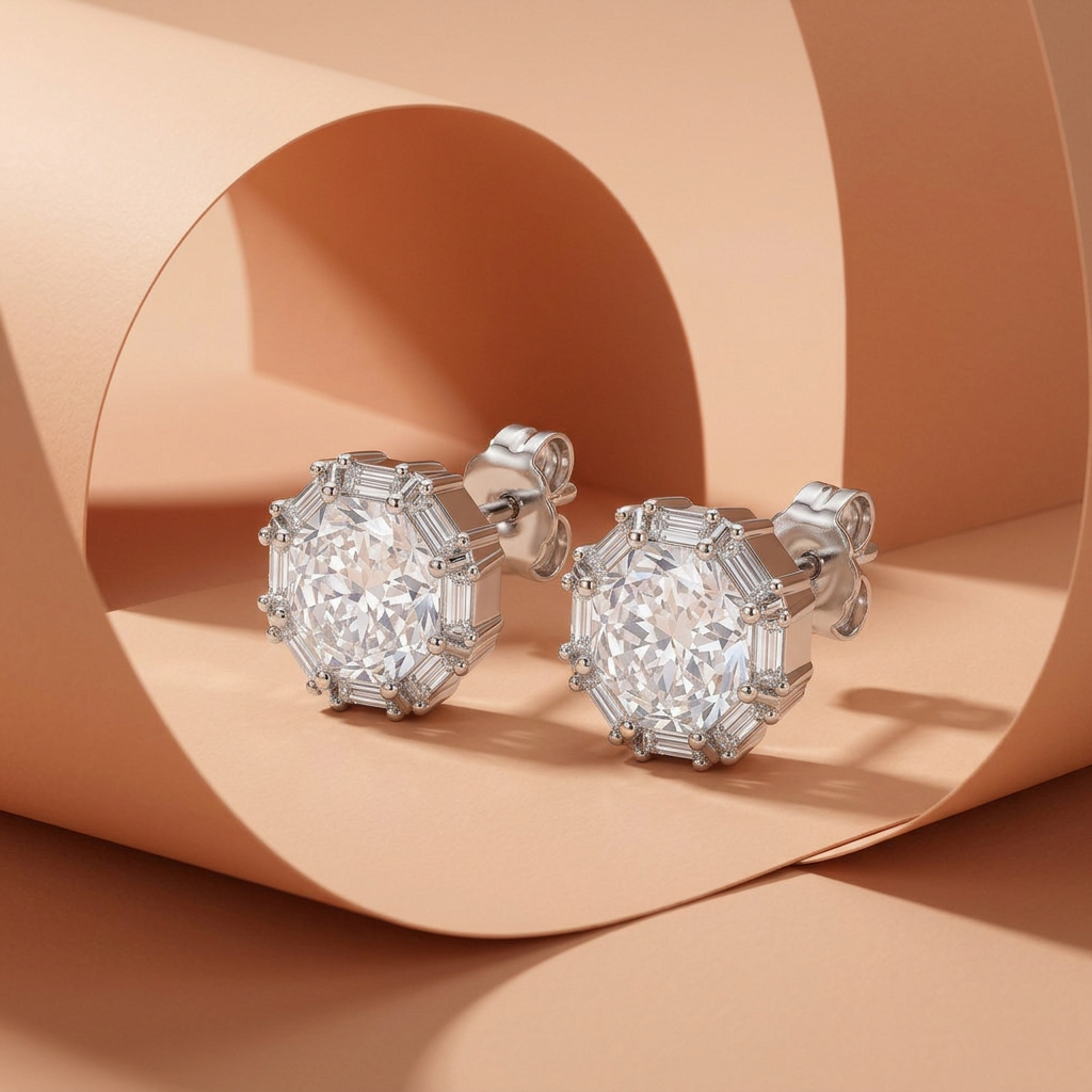 925 Silver Screw Back Earrings with a Shiny Round Stone