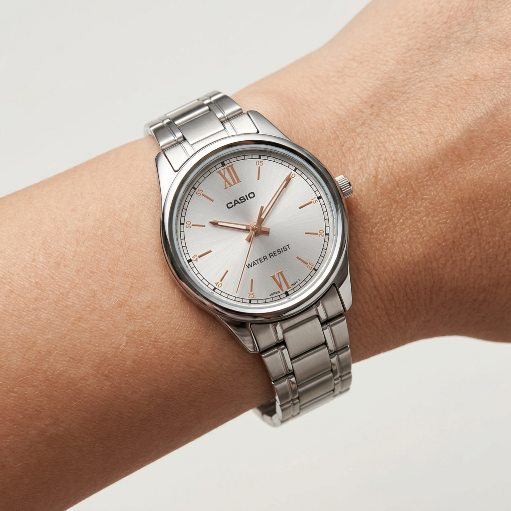 Casio Women's Classic Watch – Silver Dial, Stainless Steel Bracelet, Analog