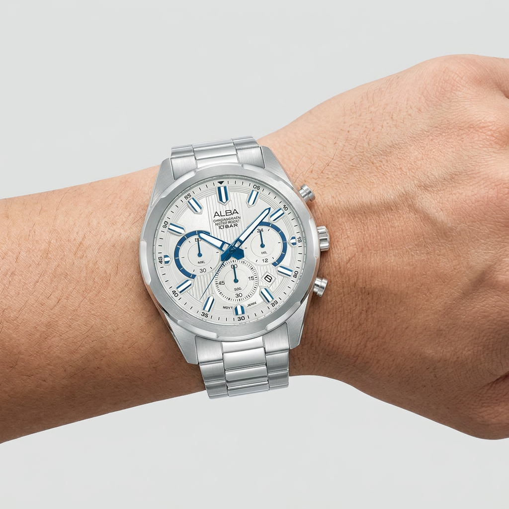 Alba Active Men's Stainless Steel Bracelet Watch Silver Dial AT3J95X1