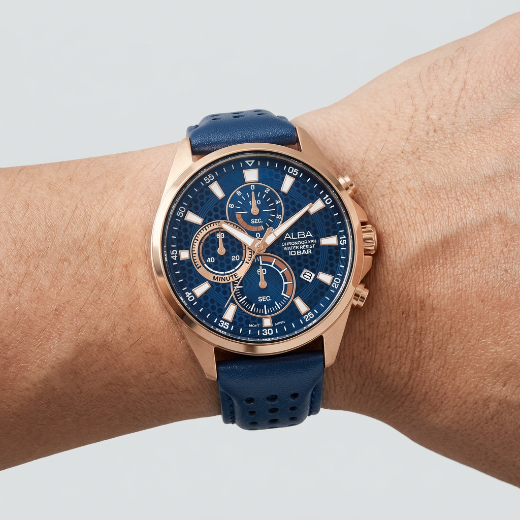 Alba Men's Chronograph Wristwatch with Blue Leather Strap