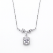 925 Silver Delicate Necklace with Rectangular Pendant Surrounded by White Stones