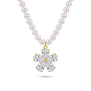 925 Silver Pearl Necklace with Encrusted Flower Pendant