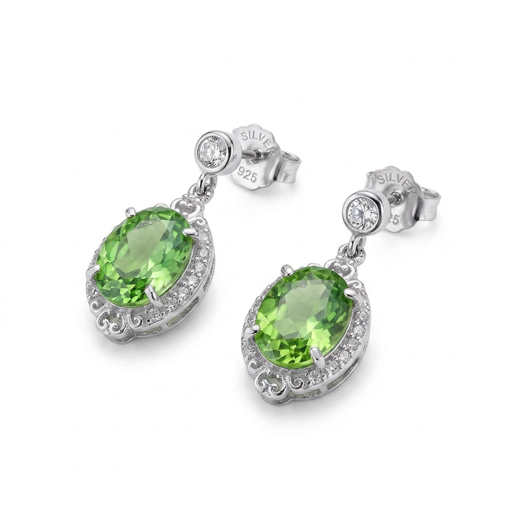 925 Silver Earrings with Elegant Green Stone Design