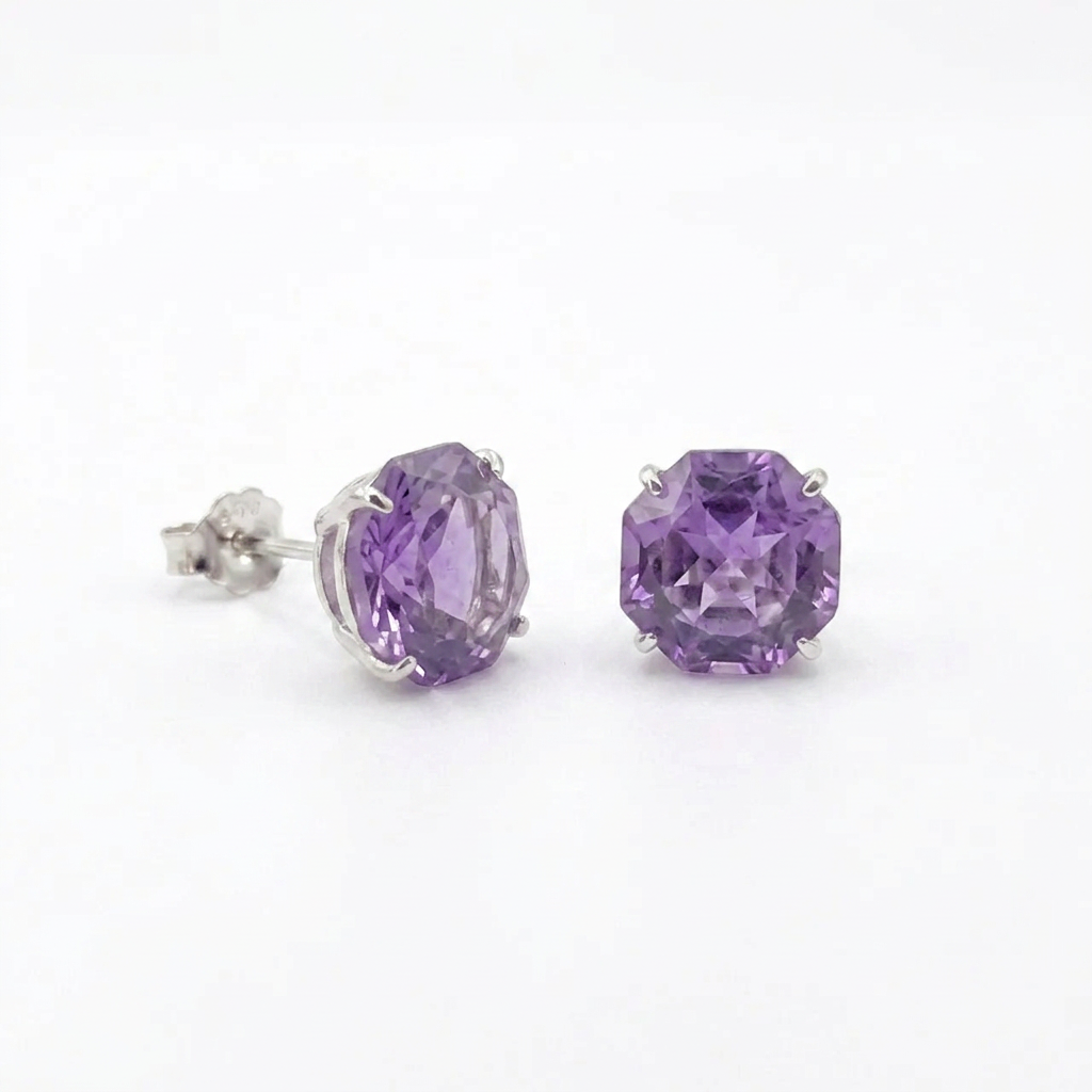 925 Silver Women’s Delicate Earrings with Vibrant Purple Stone