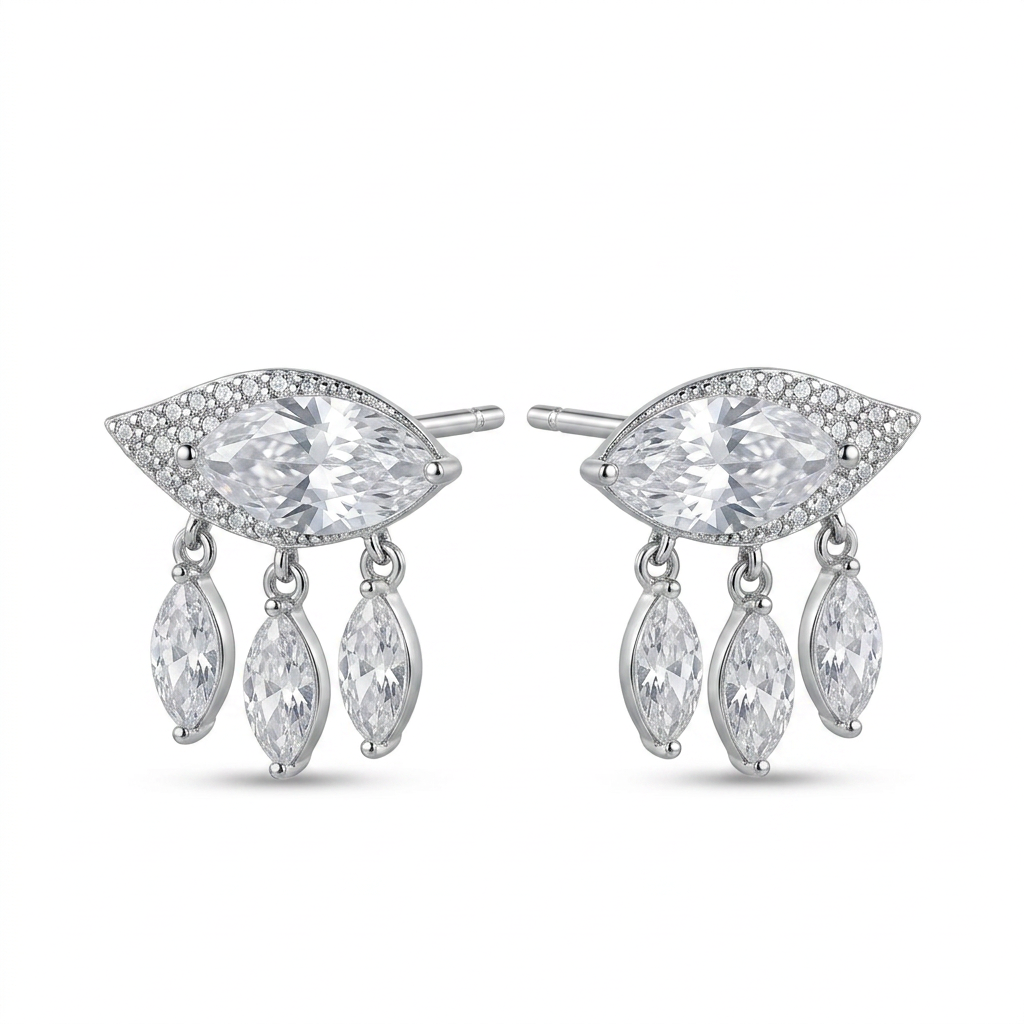 925 Silver Drop Earrings with Sparkling Eye-Inspired Stone Design