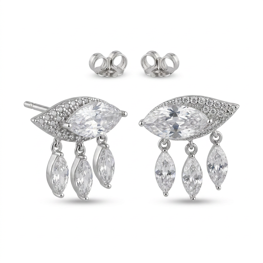 925 Silver Drop Earrings with Sparkling Eye-Inspired Stone Design