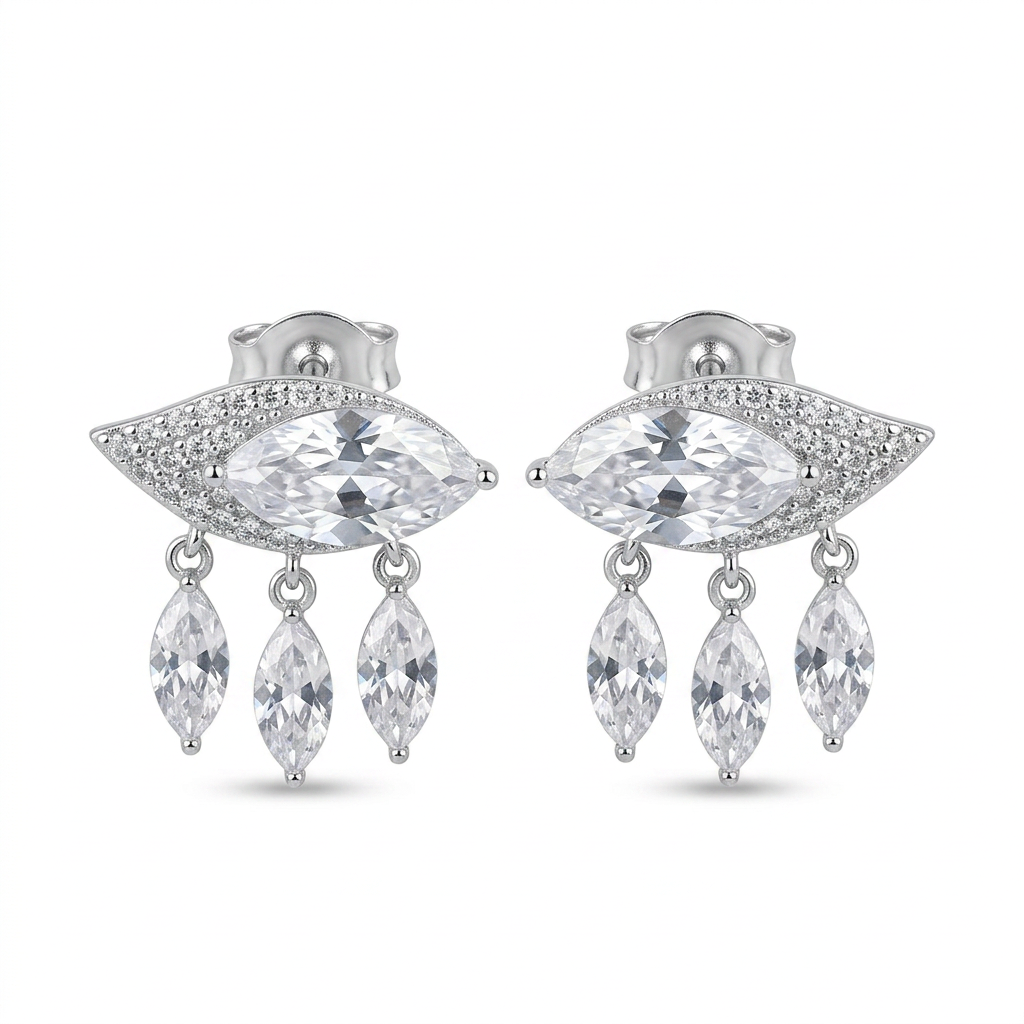 925 Silver Drop Earrings with Sparkling Eye-Inspired Stone Design